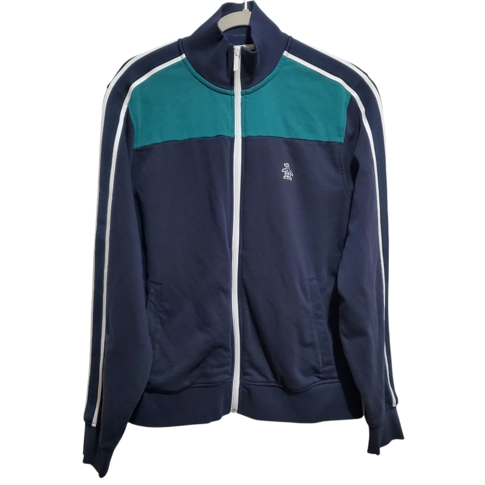 Original PENGUIN Men's Navy and Teal Zipper Track Jacket Size S Athletic